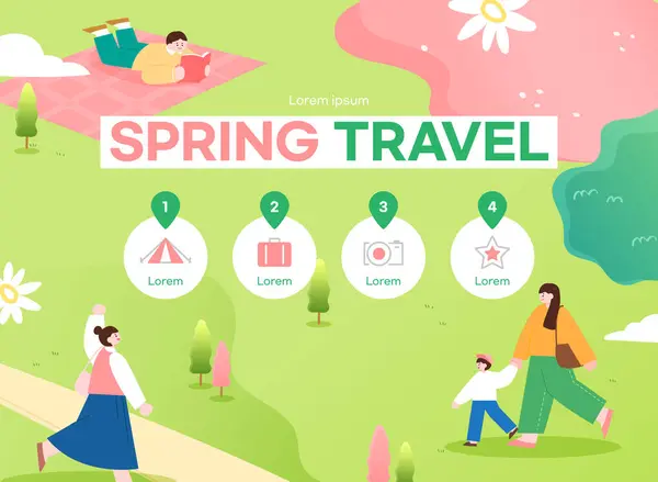 Ciepłe Spring Travel Banner Ilustracja — Wektor stockowy
