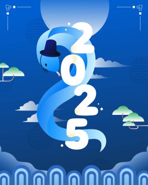 2025 Yeni Yıl Mavi Yılan Çizimi