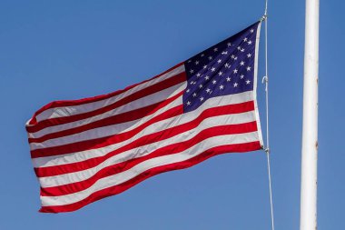 Amerikan bayrağı sallayarak masmavi gökyüzünde
