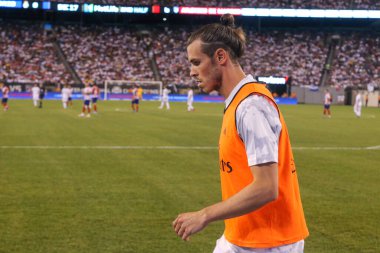 EAST RUTHERFORD, NJ - JULY 26, 2019: Gareth Bale of Real Madrid #11 in action during match against Atletico de Madrid in the 2018 International Champions Cup at MetLife stadium. Real Madrid lost 3-7