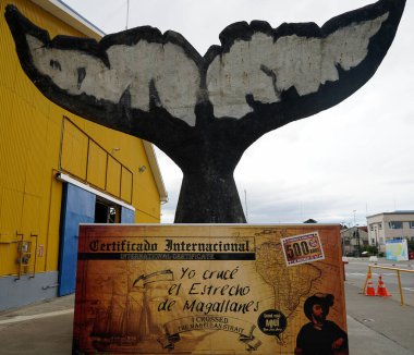 PUNTA ARENAS, CHILE - JANUARY 31, 2020: Sea port of Punta Arenas, Chile. This Chilean city is considered as a gateway to Antarctica. Punta Arenas located on the Strait of Magellan
