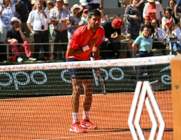 Paris Frankreich Mai 2023 Tennisprofi Novak Djokovic Aus Serbien Feiert — Stockfoto