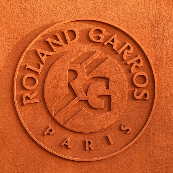 Paris França Junho 2023 Logotipo Roland Garros Feito Barro Stade — Fotografia de Stock