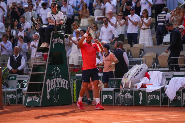 Paris Frankreich Juni 2023 Tennisprofi Novak Djokovic Aus Serbien Feiert — Stockfoto
