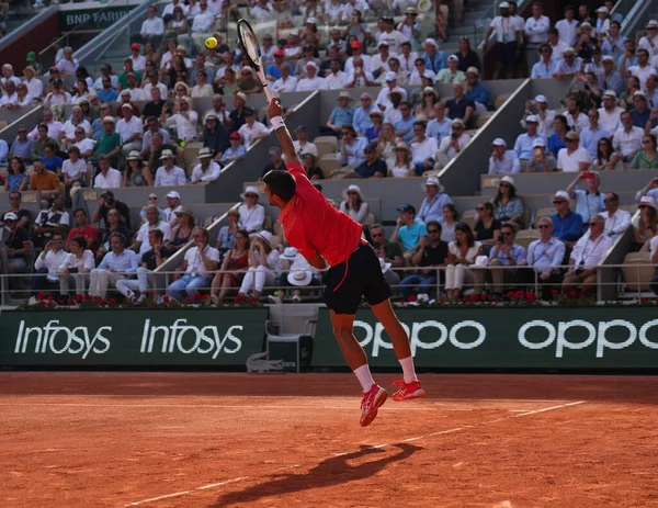 Paris Frankrike Juni 2023 Professionell Tennisspelare Novak Djokovic Serbien Aktion — Stockfoto