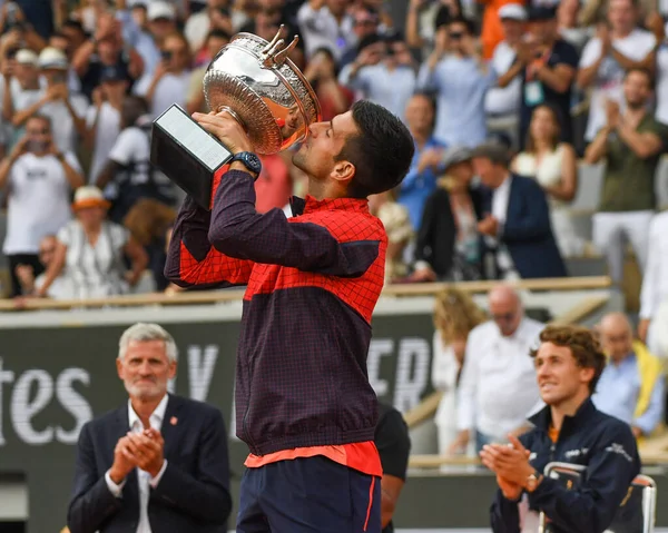 Paris Frankrike Juni 2023 2023 Roland Garros Mästare Novak Djokovic — Stockfoto
