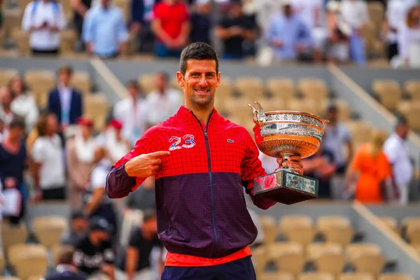 프랑스 프랑스 June 2023 2023 Roland Garros Champion Novak Djokovic — 스톡 사진