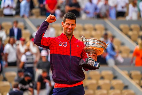 París Francia Junio 2023 2023 Novak Djokovic Campeón Roland Garros — Foto de Stock