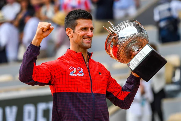 París Francia Junio 2023 2023 Novak Djokovic Campeón Roland Garros —  Fotos de Stock