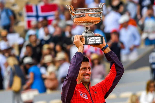 Paris Francja Czerwca 2023 2023 Roland Garros Champion Serbii Novak Obraz Stockowy
