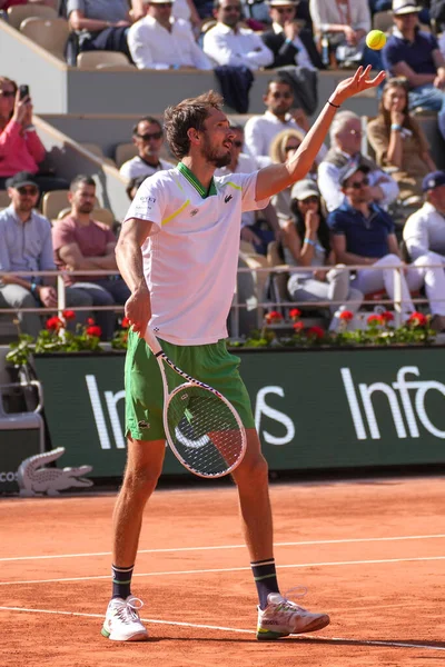 stock image PARIS, FRANCE - MAY 30, 2023: Professional tennis player Daniil Medvedev of Russia in action during men singles first round match against Thiago Seyboth Wild of Brasil at 2023 Roland Garros in Paris, France