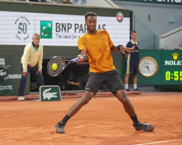 stock image PARIS, FRANCE - MAY 30, 2023: Professional tennis player Gael Monfils of France in action during men singles first round match against Sebastian Baez of Argentina at 2023 Roland Garros in Paris, France