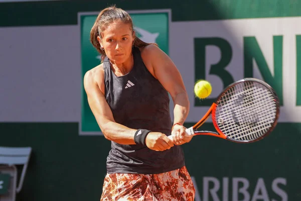 stock image PARIS, FRANCE - JUNE 4, 2023: Professional tennis player Daria Kasatkina of Russia in action during women's singles fourth round match against Elina Svitolina of Ukraine at 2023 Roland Garros in Paris, France