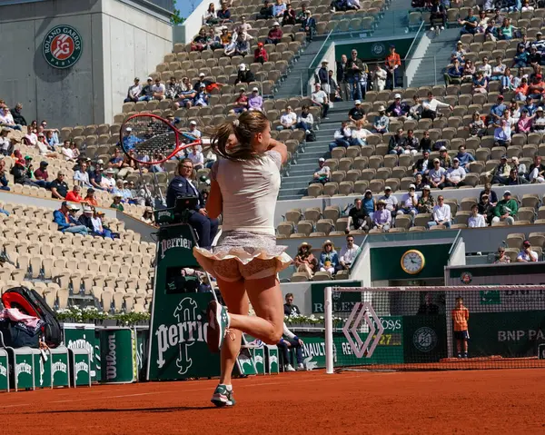 stock image PARIS, FRANCE - MAY 30, 2022: Professional tennis player Camila Giorgi of Italy in action during her round 4 match against Daria Kasatkina of Russia at Court Suzanne Lenglen during 2022 Roland Garros in Paris, France