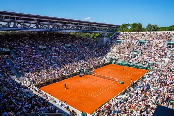 stock image PARIS, FRANCE - JUNE 3, 2023: A general view of the Court Suzanne Lenglen during 2023 Roland Garros tennis tournament at the Le Stade Roland Garros in Paris, France