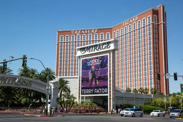 stock image LAS VEGAS, NEVADA - MAY 10, 2014: The Mirage Casino Billboard on the Las Vegas Strip in Las Vegas. The Mirage is a 3 044 room hotel and casino resort built by developer Steve Wynn in 1989