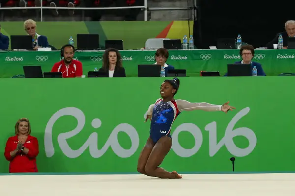 stock image RIO DE JANEIRO, BRAZIL - AUGUST 11, 2016: Olympic champion Simone Biles of United States competes during Women's Floor Exercise at women's all-around gymnastics at Rio 2016 Olympic Games in Rio de Janeiro