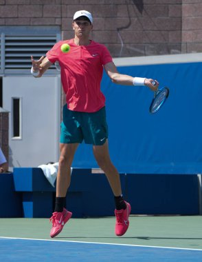 NEW YORK - SEPTEMBER 2, 2023: Professional tennis player Jack Draper of Great Britain in action during 2023 US Open third round match against Michael Mmoh of United States at Grandstand Stadium clipart