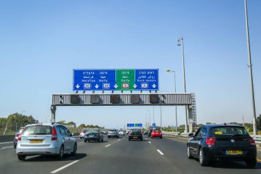 TEL AVIV, ISRAEL - APRIL 29, 2017: Haifa direction sign on Highway 2 in Tel Aviv, Israel clipart