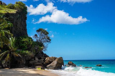 Grenada 'daki kumlu sahilde güneşli bir gün.