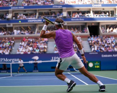 New York - 31 Ağustos 2019 Grand Slam şampiyonu İspanyol Rafael Nadal, New York 'taki Billie Jean King Ulusal Tenis Merkezi' nde oynanan 2019 US Open üçüncü tur karşılaşmasında