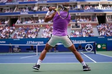 New York - 31 Ağustos 2019 Grand Slam şampiyonu İspanyol Rafael Nadal, New York 'taki Billie Jean King Ulusal Tenis Merkezi' nde oynanan 2019 US Open üçüncü tur karşılaşmasında
