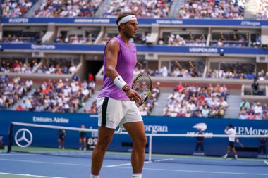 New York - 31 Ağustos 2019 Grand Slam şampiyonu İspanyol Rafael Nadal, New York 'taki Billie Jean King Ulusal Tenis Merkezi' nde oynanan 2019 US Open üçüncü tur karşılaşmasında