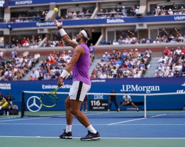 New York - 31 Ağustos 2019 Grand Slam şampiyonu İspanyol Rafael Nadal, New York 'taki Billie Jean King Ulusal Tenis Merkezi' nde oynanan 2019 US Open üçüncü tur karşılaşmasında