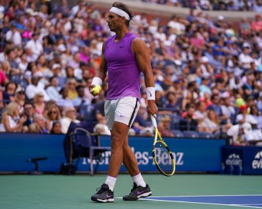 New York - 31 Ağustos 2019 Grand Slam şampiyonu İspanyol Rafael Nadal, New York 'taki Billie Jean King Ulusal Tenis Merkezi' nde oynanan 2019 US Open üçüncü tur karşılaşmasında
