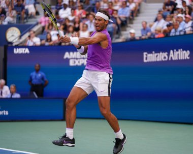 New York - 31 Ağustos 2019 Grand Slam şampiyonu İspanyol Rafael Nadal, New York 'taki Billie Jean King Ulusal Tenis Merkezi' nde oynanan 2019 US Open üçüncü tur karşılaşmasında