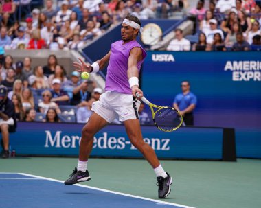 New York - 31 Ağustos 2019 Grand Slam şampiyonu İspanyol Rafael Nadal, New York 'taki Billie Jean King Ulusal Tenis Merkezi' nde oynanan 2019 US Open üçüncü tur karşılaşmasında