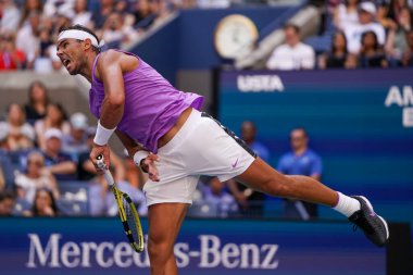 New York - 31 Ağustos 2019 Grand Slam şampiyonu İspanyol Rafael Nadal, New York 'taki Billie Jean King Ulusal Tenis Merkezi' nde oynanan 2019 US Open üçüncü tur karşılaşmasında