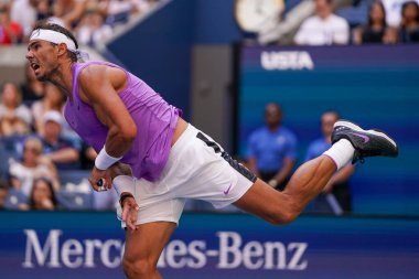 New York - 31 Ağustos 2019 Grand Slam şampiyonu İspanyol Rafael Nadal, New York 'taki Billie Jean King Ulusal Tenis Merkezi' nde oynanan 2019 US Open üçüncü tur karşılaşmasında