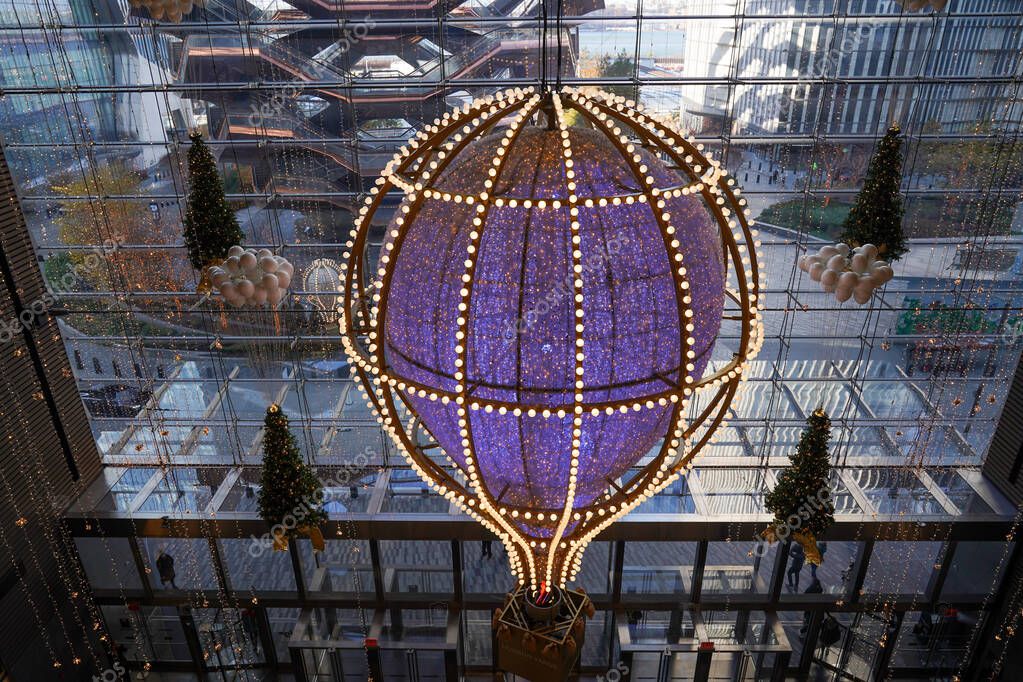 NEW YORK - NOVEMBER 28, 2023: The Hudson Yards shopping mall decorated for Holidays Season in New York