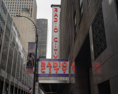 NEW YORK - JANUARY 26, 2023: New York City landmark, Radio City Music Hall in Rockefeller Center, Midtown Manhattan clipart