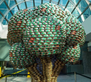 UNIONDALE, NEW YORK - NOVEMBER 1, 2024: Food sculpture presented at Annual Long Island Canstruction competition in Uniondale. Teams build large scale sculptures out of canned food for food drive clipart