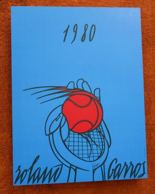 PARIS, FRANCE - JUNE 1, 2024: 1980 Roland Garros poster on display at Le Stade Roland Garrois in Paris, France clipart