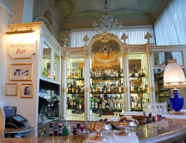 STRESA, ITALY - MAY 26, 2025: Hemingway Bar in Grand Hotel Des Iles Borromee, Stresa, Italy. In 1918 Ernest Hemingway stayed in this hotel and described it in 