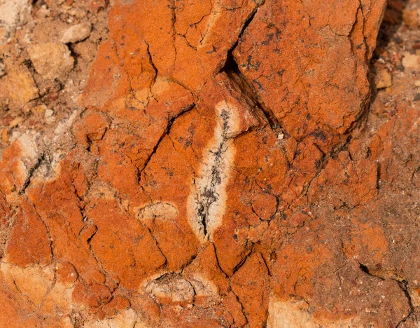 Sedimentární Kameny Vysokým Obsahem Oxidu Železitého Červená Půda Hlína Struktura — Stock fotografie