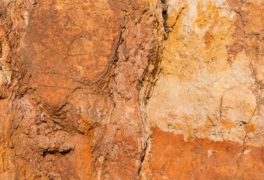 Yüksek oranda demir oksit içeren tortulu kayalar. Kırmızı toprak, toprak. Toprağın dokusu.