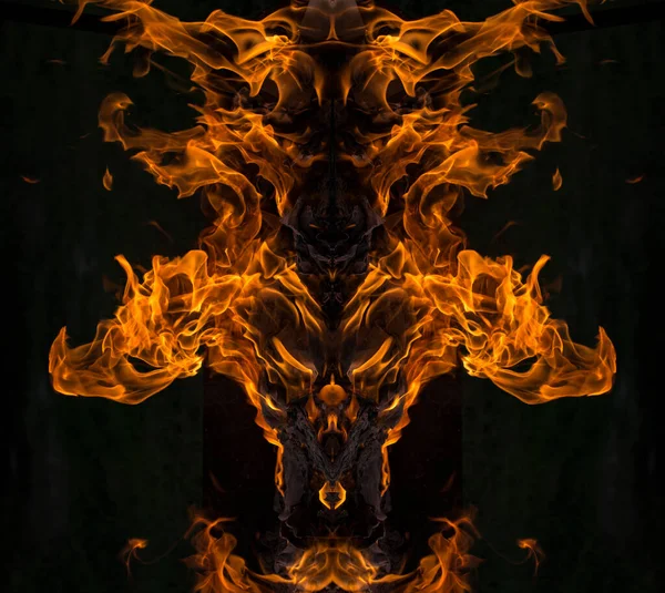 Ognista Twarz Bóg Ognia Zły Demoniczny Duch Wojenny Demon Węgla — Zdjęcie stockowe
