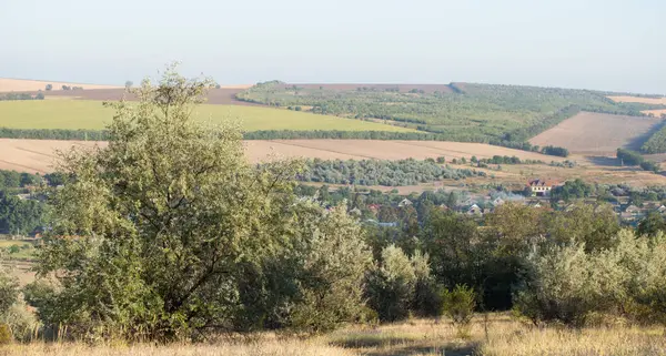 Krajina Severních Oblastí Moldavska Pastorální Panorama Přírodou Moldavské Vesnice Domy — Stock fotografie