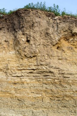 Sedimentary rocks with a high content of iron oxide. Red soil, loam. The texture of the soil.