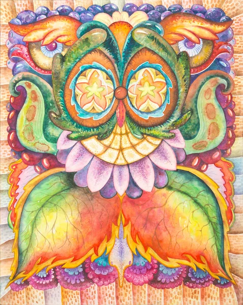 stock image Symmetrical abstraction composition. Watercolor drawing. Mask of a fantastic image. Portrait of an alien creature.