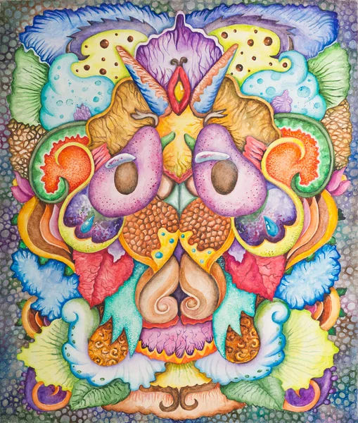 stock image Symmetrical abstraction composition. Watercolor drawing. Mask of a fantastic image. Portrait of an alien creature.