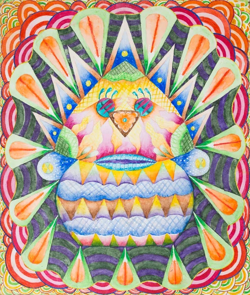 stock image Symmetrical abstraction composition. Watercolor drawing. Mask of a fantastic image. Portrait of an alien creature.