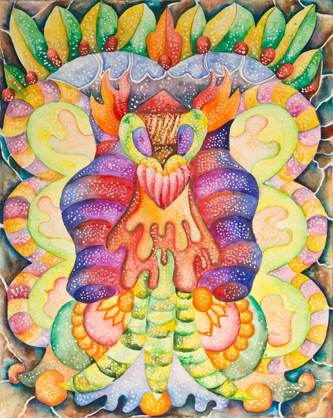 stock image Symmetrical abstraction composition. Watercolor drawing. Mask of a fantastic image. Portrait of an alien creature.