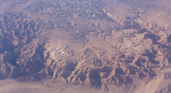 stock image Aerial view of the mountains and sandy plateau of Egypt, the Sinai Peninsula. Aerial photography.