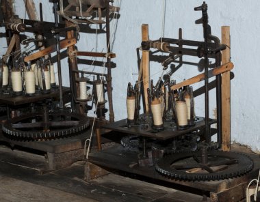 Tryavna, Gabrovo Eyaleti, Bulgaristan. Antik otantik bir manufactory. İplik üretim teknolojisi.