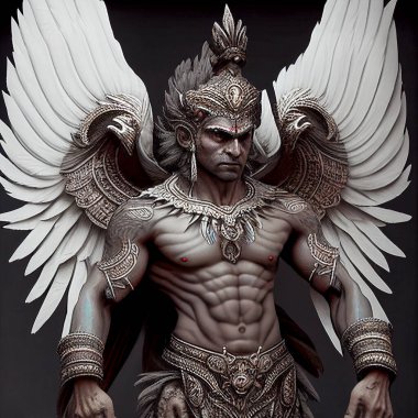 Garuda kostümlü eski bir savaşçı